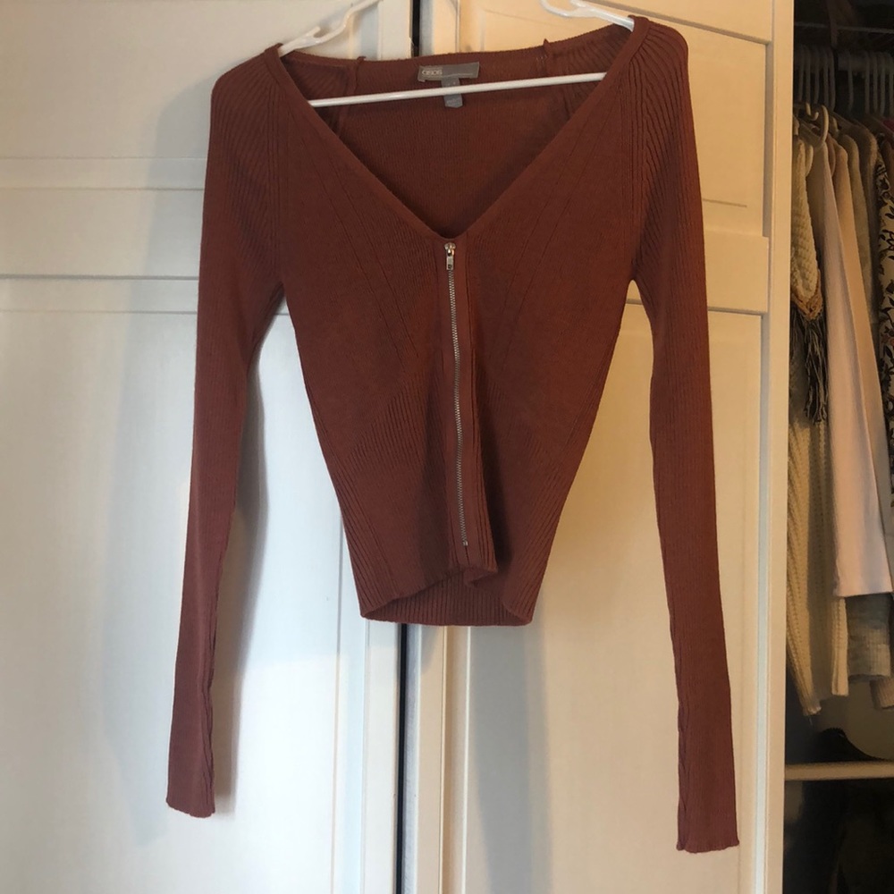 ASOS v neck long sleeve zip sweater shirt